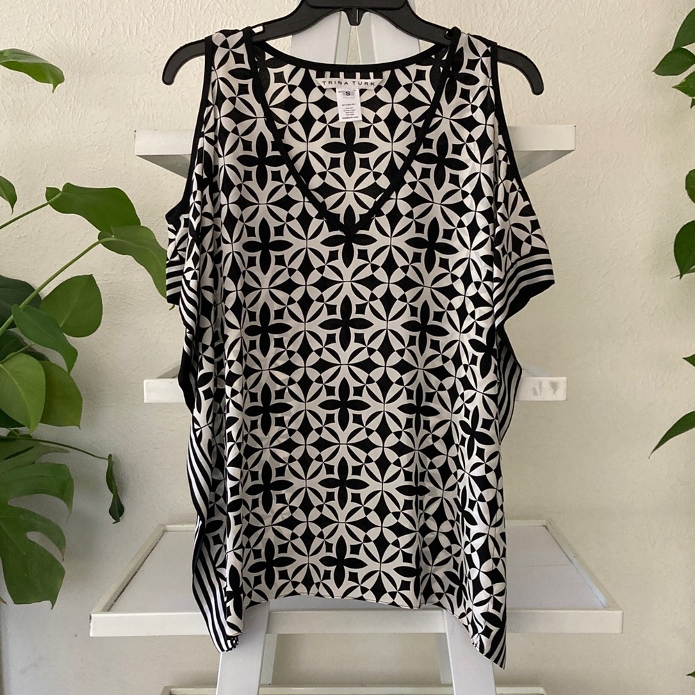 Trina Turk Black and White Silk Top S